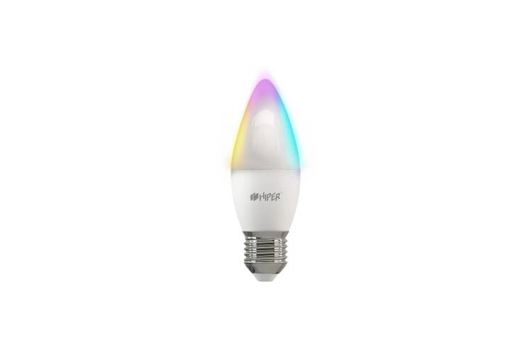 Умная LED лампочка HIPER Smart LED bulb IoT LED A2 RGB Wi-Fi/ Е27/ Candle C37 IOT LED A2 RGB