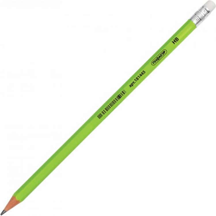 Чернографитный карандаш ПИФАГОР 1 шт, НВ, пластиковый, корпус салатовый, с резинкой 181445