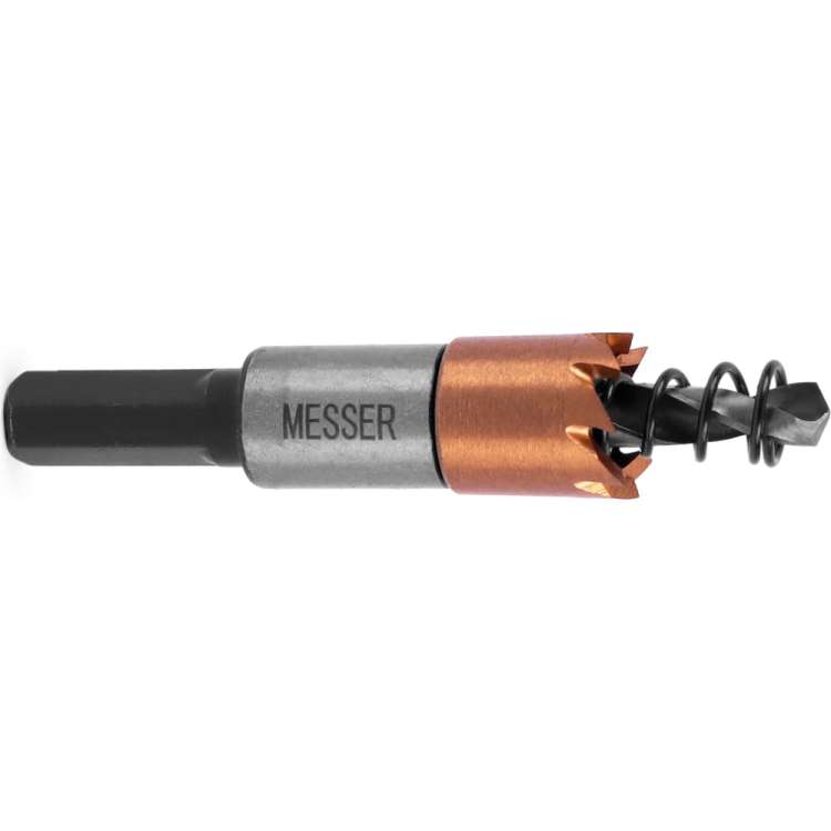 Коронка HSS-TiN 13 мм, с центровочным сверлом и толкающей пружиной для листового материала до 2 мм, ц/х MESSER 21-02-013