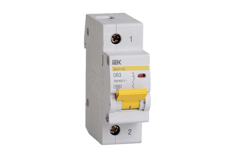 Автоматический выключатель IEK ВА47-100, 1Р, 63А, 10кА, характеристика D MVA40-1-063-D