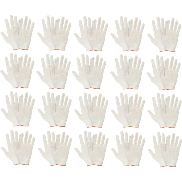Трикотажные перчатки КОРДЛЕНД хлопок, 5-ти нитка, белые, 20 пар, 10-й класс, M, 39-41 гр, без покрытия PER-00031.20