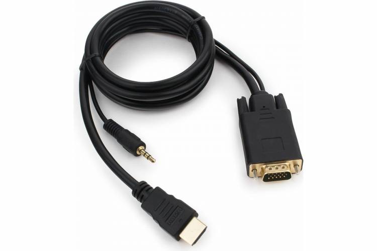 Кабель Cablexpert HDMI-VGA 19M/15M + 3.5Jack 1.8м черный позол.разъемы пакет A-HDMI-VGA-03-6
