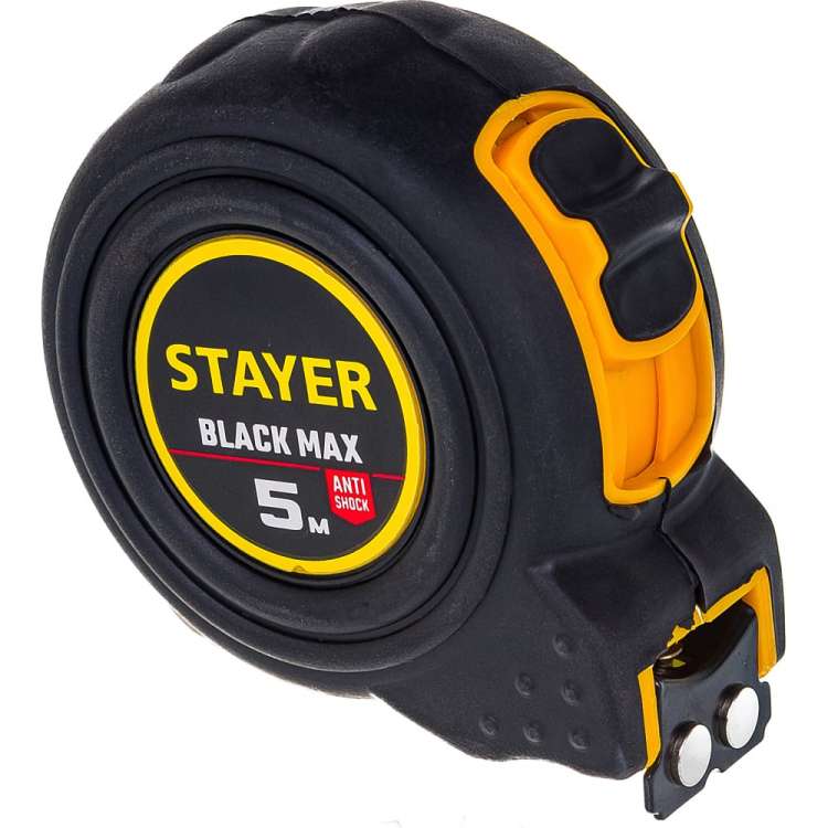 Рулетка Stayer BlackMax 5м / 19мм в ударостойком полностью обрезиненном корпусе и двумя фиксаторами 3410-05_z02