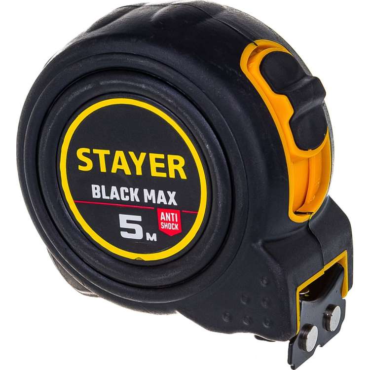 Рулетка Stayer BlackMax 5м / 25мм в ударостойком полностью обрезиненном корпусе и двумя фиксаторами 3410-05-25_z02