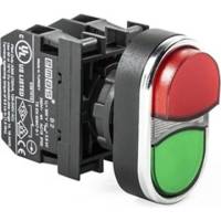 Сдвоенная кнопка Emas выступающая, красно-зеленая, с красной подсветкой 1НО+1НЗ B162K21KY