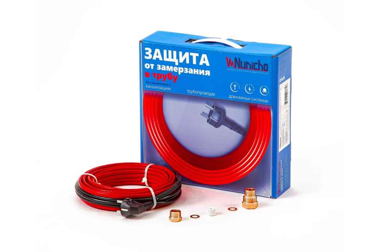Греющий саморегулирующийся кабель в трубу Nunicho 10 Вт/м, 6 м, с конусным сальником 1/2 и 3/4 14090106