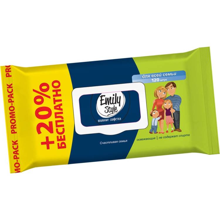 Влажные салфетки Emily Style для всей семьи, эконом упаковка 120 шт 226277