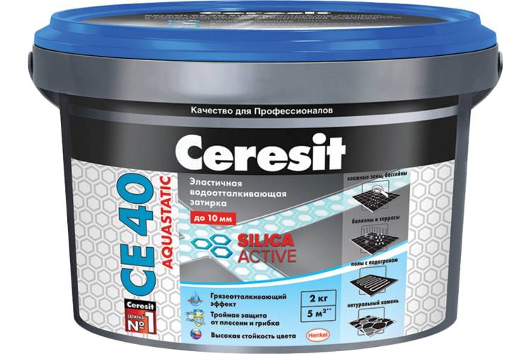 Затирка Ceresit Aquastatic СE 40 графит №16 ведро 2 кг 1/12 21204