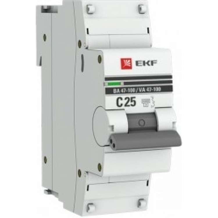 Автоматический выключатель EKF 1P, 25А, 10kA, ВА 47-100, PROxima mcb47100-1-25C-pro