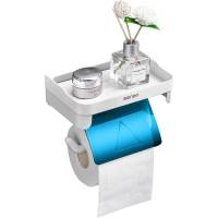 Держатель для туалетной бумаги URM настенный, с пластиковой полкой, 18x13x11 см, голубой D01227