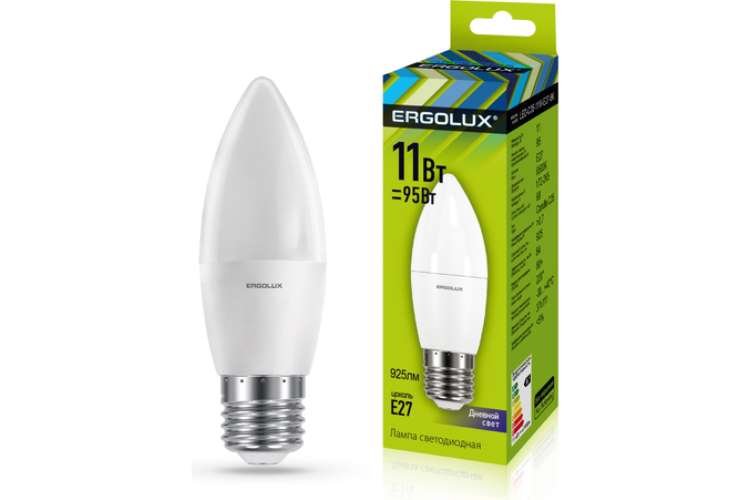 Электрическая светодиодная лампа Ergolux LED-C35-11W-E27-6K Свеча 11Вт E27 6500K 13623