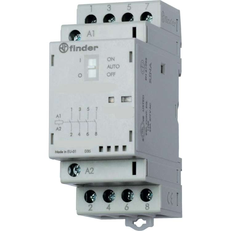 Модульный контактор Finder 4 NO, Механический индикатор + Светодиод Контакты AgSnO2, 223402304320
