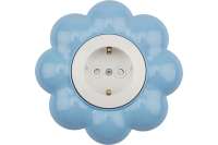 Розетка KRANZ Цветок одноместная с заземлением и защитными шторками, белая/голубая KR-78-0628