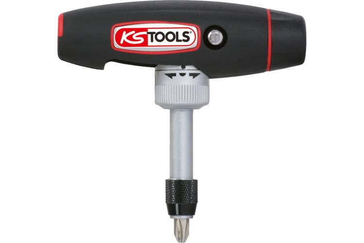 Отвертка для бит KS Tools с ручкой-трансформером, 1/4", в комплекте с 5 битами 911.2475