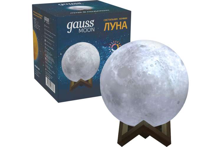 Настольный светильник Gauss NN001 3D Луна 1W 5V Li-ion 450mA D10см белый LED 1/6/24