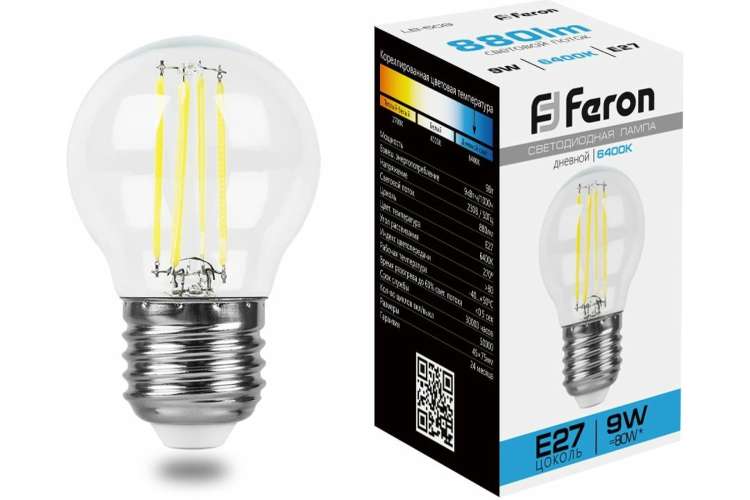 Светодиодная лампа FERON LB-509 Шарик E27 9W 6400K, 38224