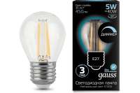 Лампа Gauss LED Filament Шар dimmable E27 5W 450lm 4100K 105802205-D