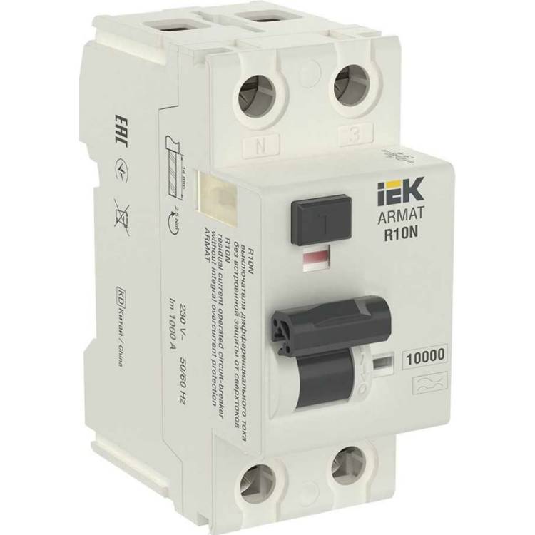 Выключатель дифференциального тока IEK ARMAT R10N 2P 63А 30мА тип A AR-R10N-2-063A030