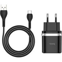 Зарядное устройство Hoco c12Q Smart QC3.0, кабель Type-C, один порт USB, 5V, 3.0A, черный 820516