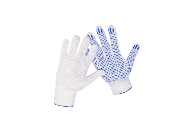Хлопчатобумажные перчатки Ultima, 10 класс, 4-х нитка, ПВХ-Точка, белые, 10 пар, GL010222УП