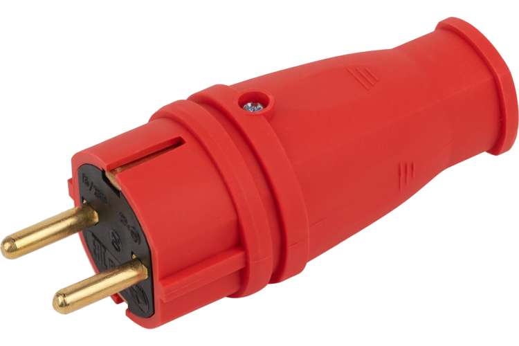 Каучуковая вилка ЭРА с заземлением VX10-R-IP44 16А IP44 прямая красная, Б0055415