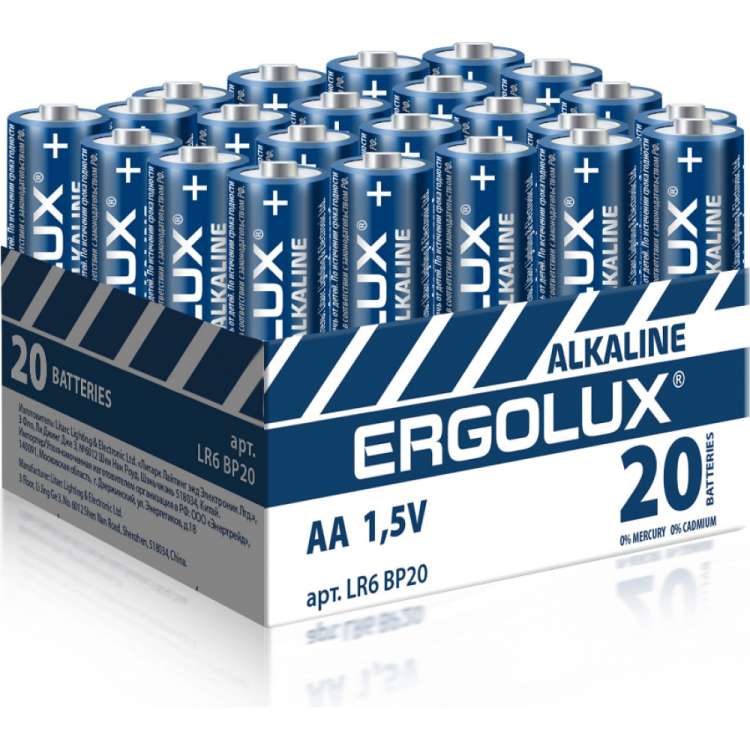Батарейка Ergolux LR6 Alkaline BP-20 (ПРОМО, LR6 BP20, 1.5В) 14675
