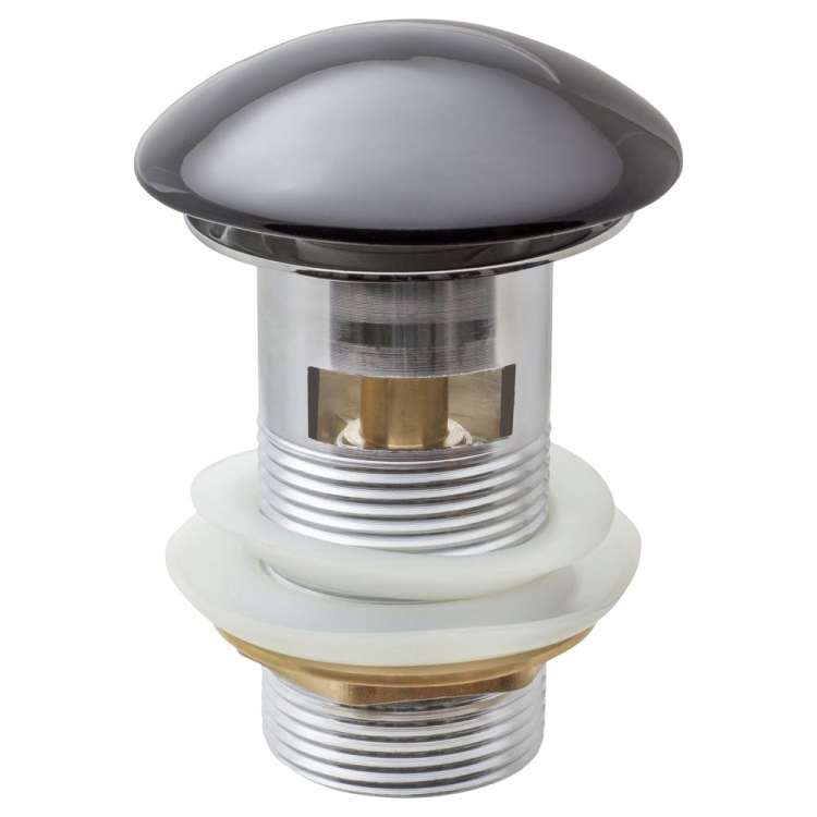 Донный клапан для умывальника MPF 1.1/4", клик-клак, с переливом, черная керамическая крышка ИС.110490