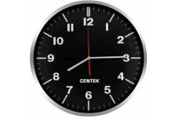 Настенные часы Centek черные, хромированные, 30 см диаметром, круг, плавный ход, кварцевый механизм CT-7100 Black