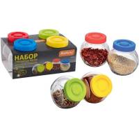 Набор стеклянных банок Mallony VASO 4 шт по 0.15 л с пластиковыми крышками для сыпучих продуктов 003606