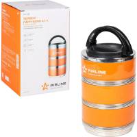 Термос AIRLINE ланч-бокс для еды с ручкой, нержавеющая сталь 304, 3 контейнера, 2.1 л, оранжевый/черный IT-T-03