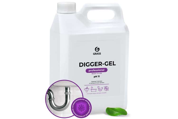 Средство гель для прочистки канализации труб и унитаза от засоров GRASS DIGGER GEL 5кг 125206