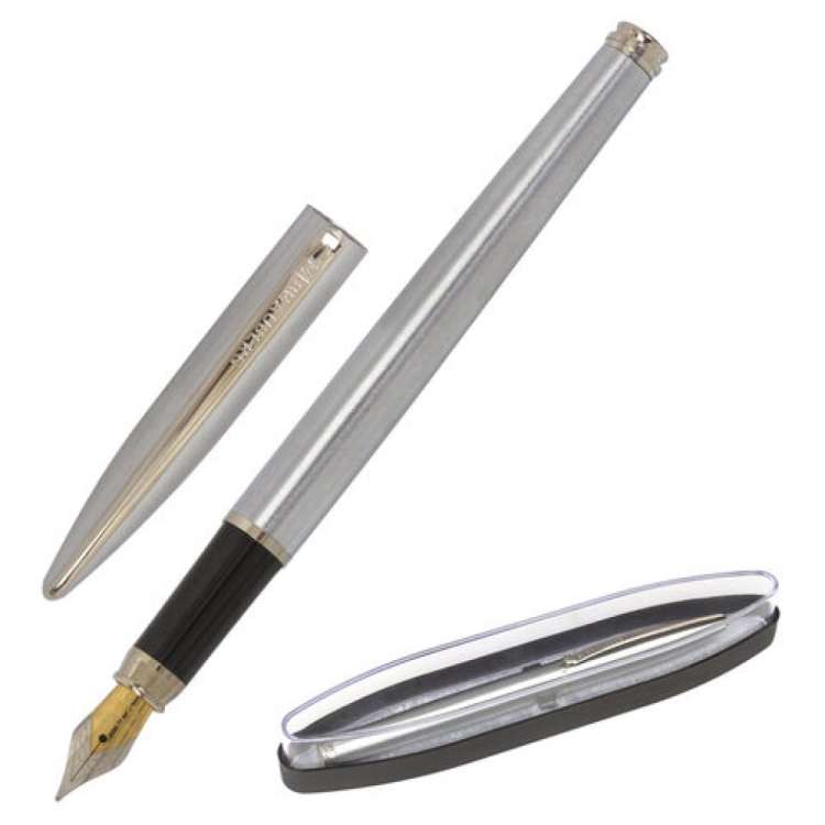 Подарочная перьевая ручка BRAUBERG Ballet синяя, серебристый корпус с хромом, линия 0.25 мм 143481