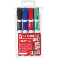 Набор маркеров для доски BRAUBERG SOFT 4 шт., резиновая вставка, 5 мм 151252