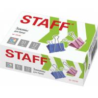 Большие зажимы STAFF Profit для бумаг, комплект 12 шт, 51 мм, на 230 листов, цветные, картонная коробка, 225160