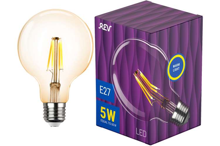 Светодиодная лампа REV VINTAGE Filament шар G95, E27, 5W, 2700K, DECO Premium, 32433 1