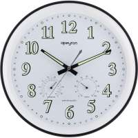 Круглые настенные часы Apeyron светящийся циферблат, термометр, гигрометр, черный, пластик, диаметр 34.1 см PL2207-263-1