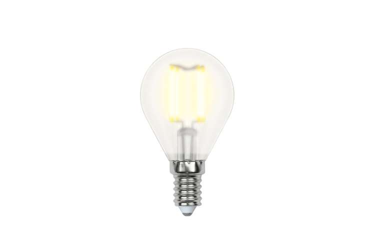 Светодиодная лампа Uniel LED-G45-7,5W/WW/E14/CL GLA01TR. Форма шар, прозрачная. UL-00003250