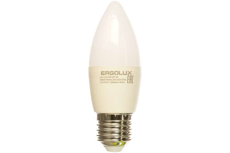 Электрическая светодиодная лампа Ergolux LED-C35-11W-E27-3K Свеча 11Вт E27 3000K 13621