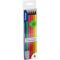Цветные флуоресцентные карандаши Berlingo SuperSoft Fluo 6 цветов, трехгранные, заточенные SSF0506