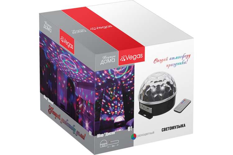 Шар-диско VEGAS  6 разноцветных LED ламп, MP3 проигрыватель, 55106