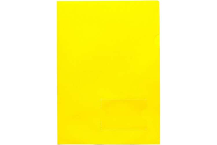 Пластиковая папка-уголок Hatber А4 с карманом для визитки, 180 мкм, желтая, 20 шт 047774