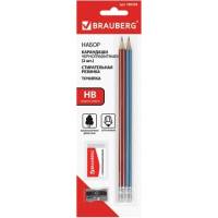 Набор BRAUBERG 2 карандаша, стирательная резинка, точилка 180338