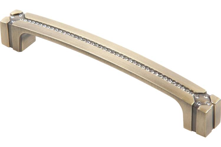 Ручка-скоба с кристаллами KERRON 128 мм, Д146 Ш17 В26, античная бронза CRL18-128 BA