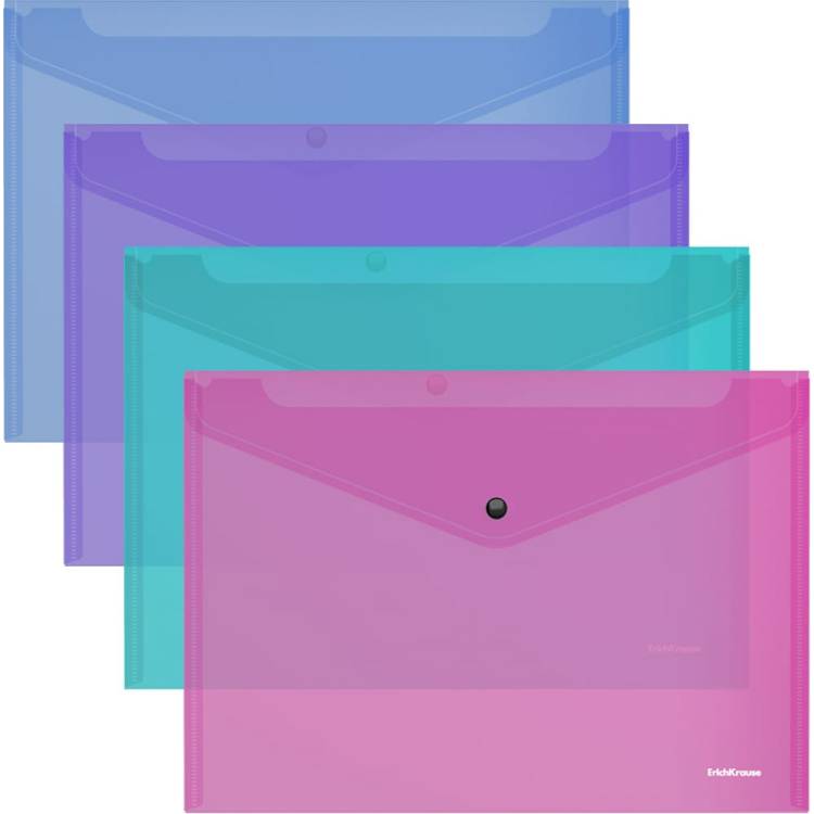 Пластиковая папка-конверт ErichKrause Fizzy Vivid на кнопке, A4, ассорти по 12 шт 47043