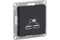 2-местная USB розетка Schneider Electric AtlasDesign Карбон 5В, 2,1 А ATN001033