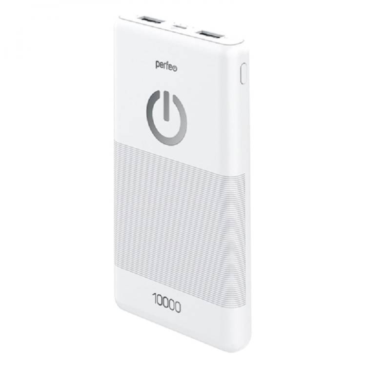Внешний аккумулятор Perfeo Powerbank 10000 mah Micro usb In Out USB 1 А, 2.1A White 30013893