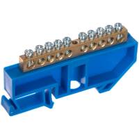 Нулевая шина EKF N (6x9мм) 10 отверстий латунь синий изолятор на DIN-рейку коробка (20 шт) PROxima sn0-63-10-d