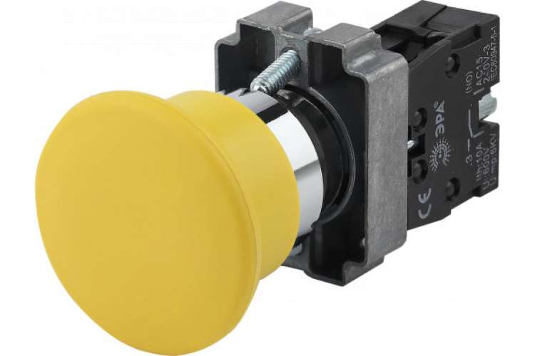 Кнопка управления ЭРА LAY5-BC51 Грибок, без подсветки, желтая, 1з, 20/200/3200 Б0045644
