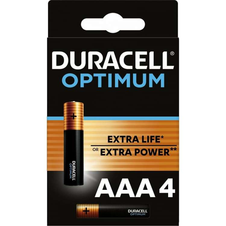 Батарейки Duracell Optimum щелочные, размера ААА, 4 шт., Б0056021