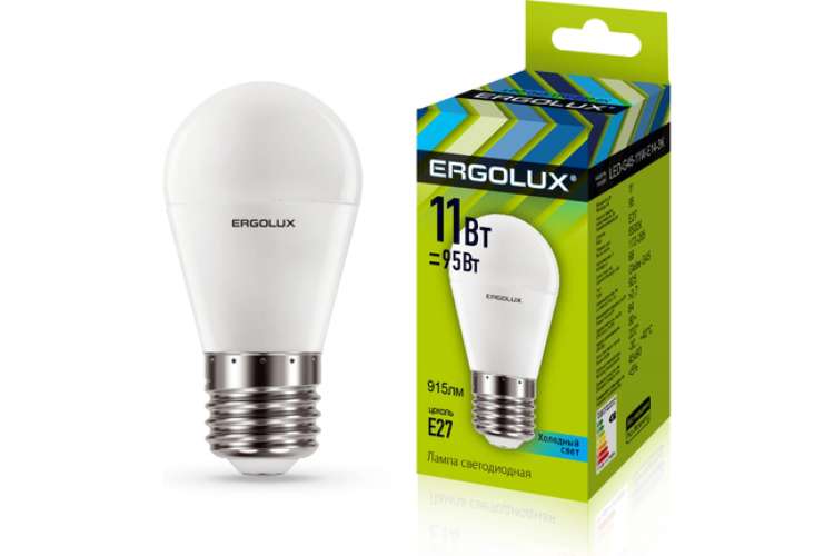 Электрическая светодиодная лампа Ergolux LED-G45-11W-E27-4K Шар 11Вт E27 4500K 13631